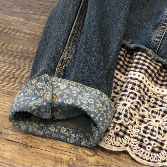 Anthropologie Pilcro & the Letterpress Ruffled Eyelet Gingham Hem Jean Jacket - Picture 3 of 8
